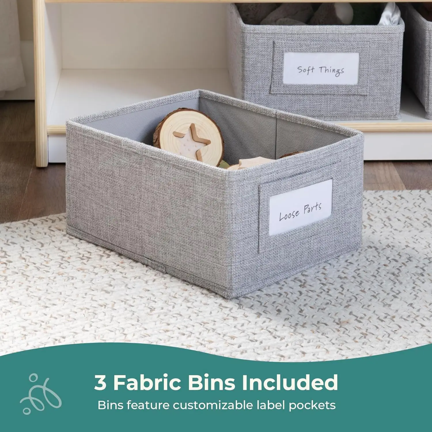 EdQ Weißes Bücherregal aus Holz mit 3 Behältern: Kinder-Bücherregal und Spielzeug-Organizer