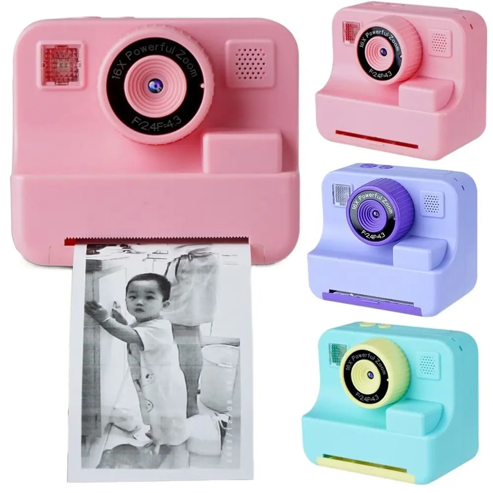 1080p HD Screen Kids Digital Camera Lanyard Portable Instant Print Camera Dual-Lens Color Pen Thermal Photo Printing Toy Girl