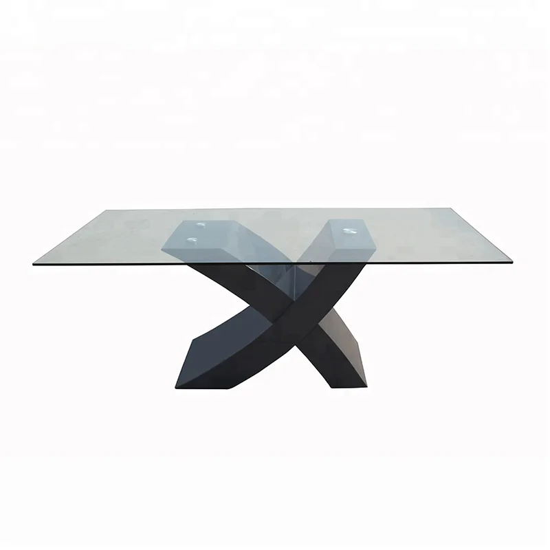 Stylish White X-shaped Round Modern Glass Dining Table Made in China Special Offer