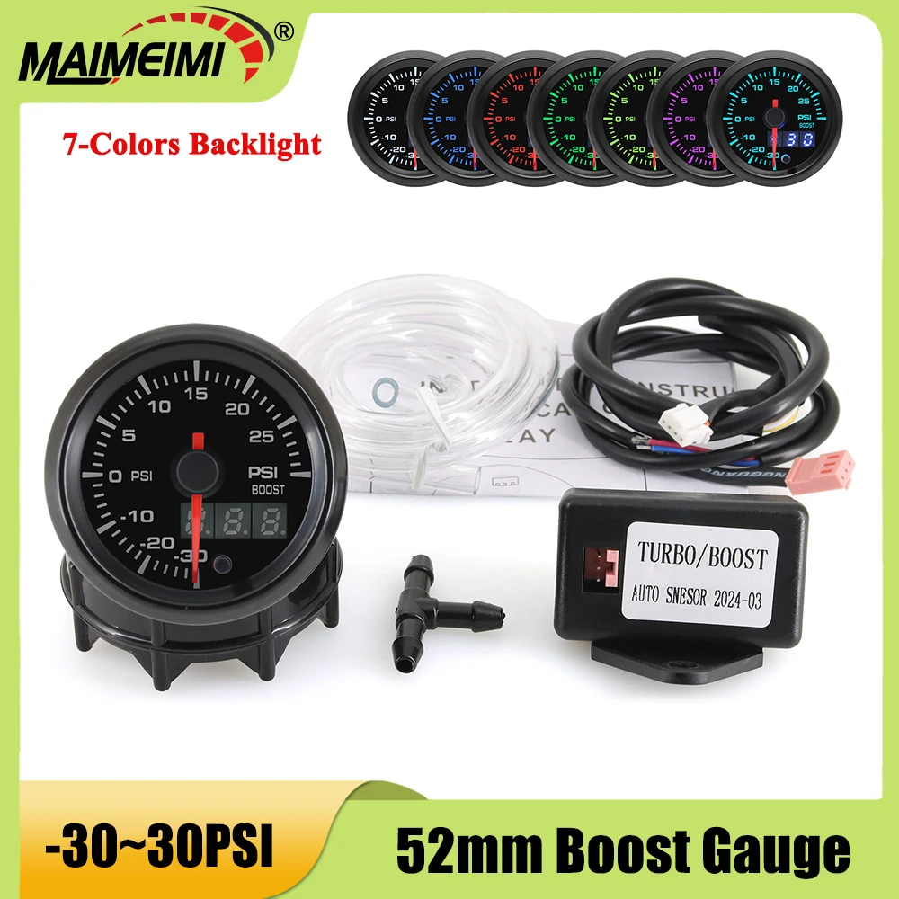 

2 "52 мм измеритель наддува-30 ~ 30PSI автомобильный измеритель турбокомпреда для 12 В 4/6/8 цилиндров бензолей автоматический датчик турбонаддува 7 цветов подсветка