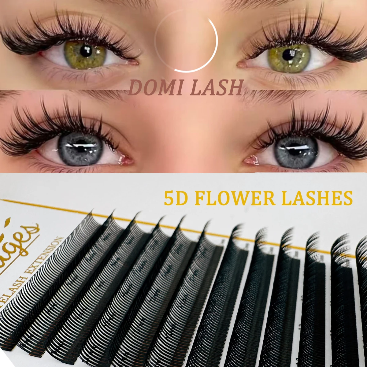 Domi LB LC M Curl 5D زهرة جلدة رمش ملحقات سبايك رقيق حجم المشجعين Wispy الطبيعية مجموعات مسبقة الصنع الجنية فلورا جلدة