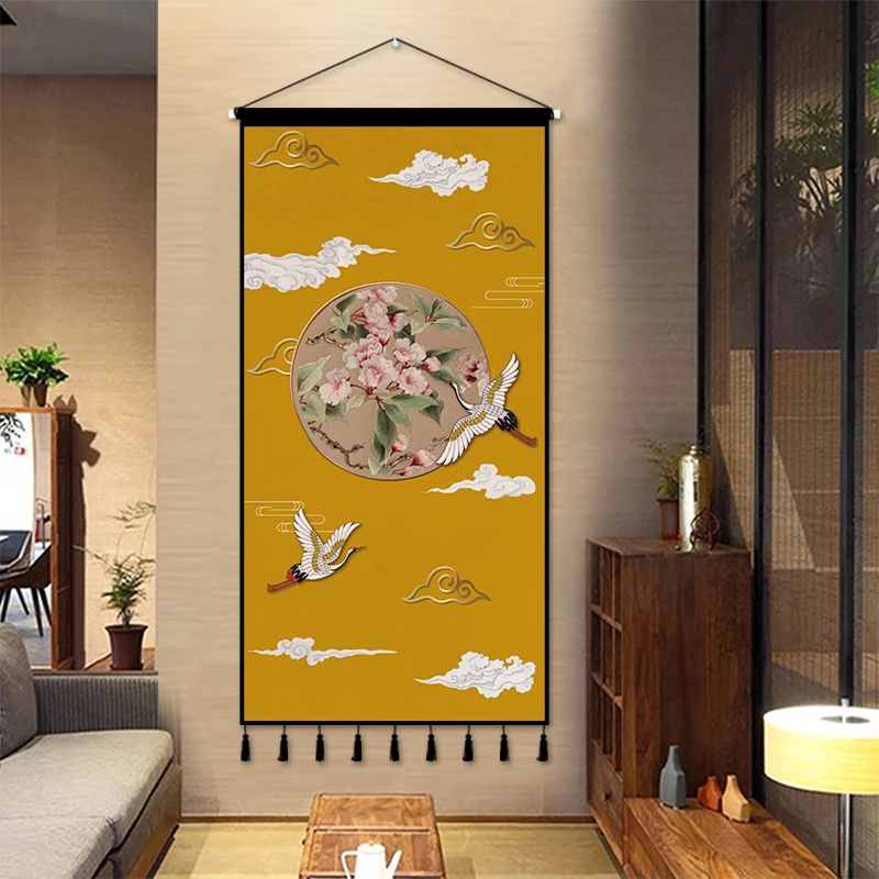 

Crane Plum Blossom Hanging Cloth Picture Decorative Painting Modern Light Luxury Style Living Room Hanging Painting Tapestry