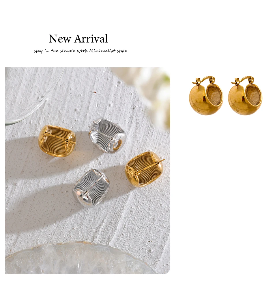 Yhpup Charm Edelstahl klobige geometrische ungewöhnliche Ohrringe personalisierte Metall rostfrei 18K Gold Farbe Schmuck Bijoux Femme – Detail 9