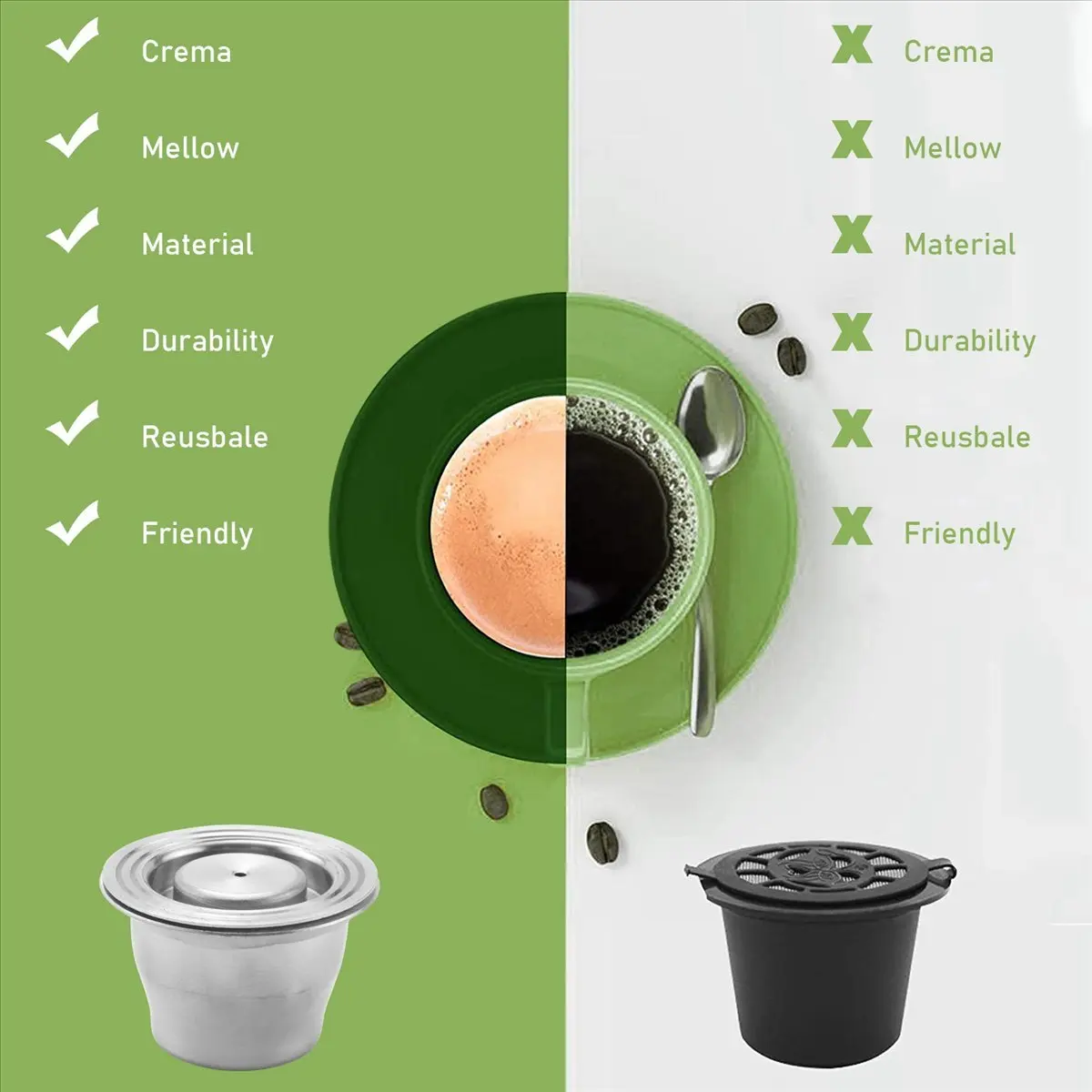 

A47T Coffee Capsule, Nespresso Refillable Capsules Reusable Nespresso Pod Espresso Coffee Pod Stainless Steel Compatible