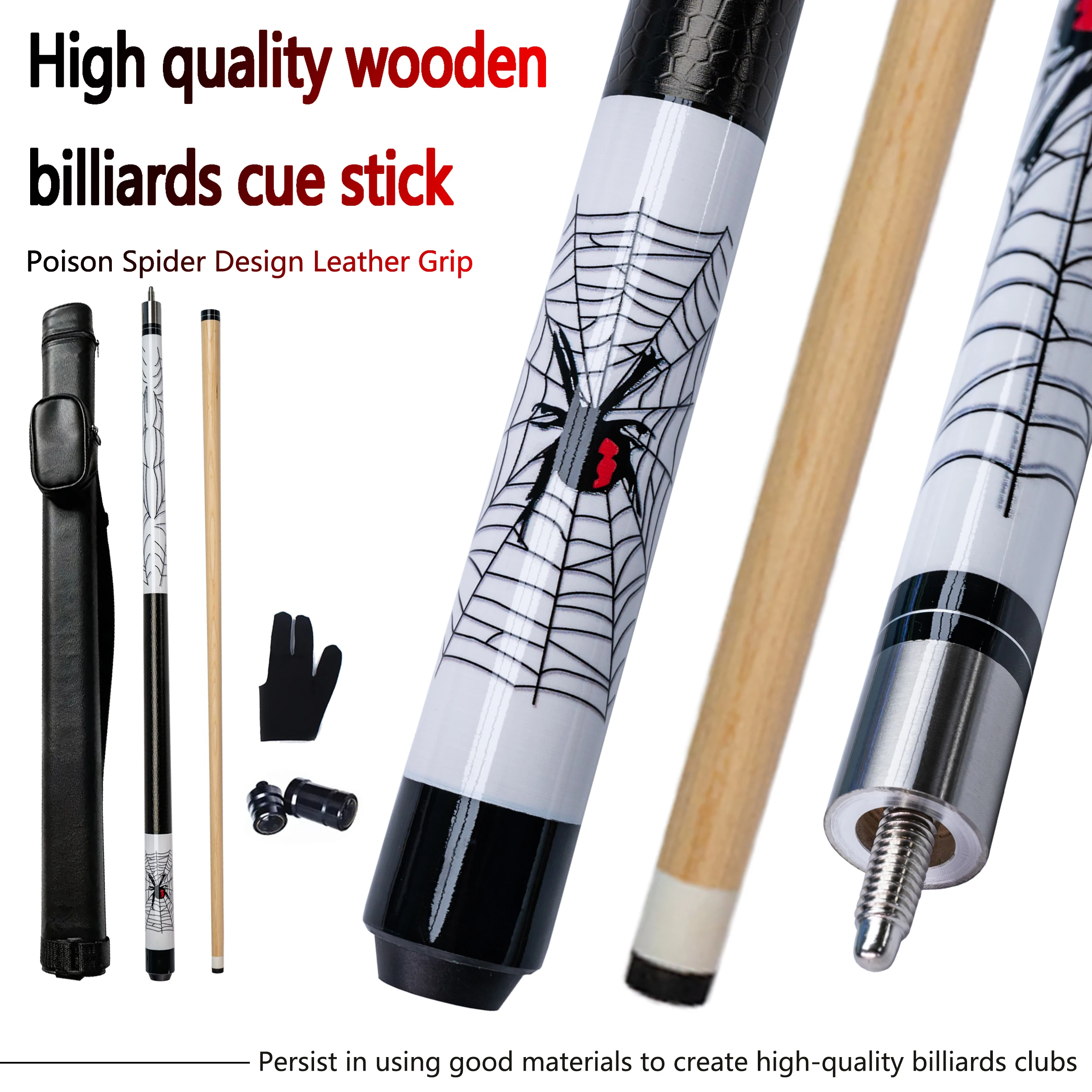 

Wooden Billiard Cue Stick Set with Spider Venom Design, Includes 13mm TipPool Cue for Improving Skills in Nine Ball Eight Ball