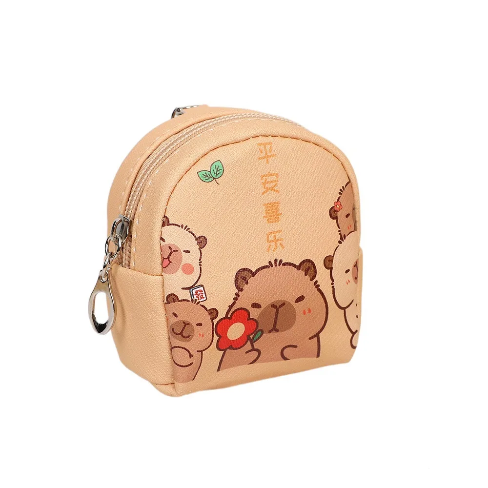 Fashion Small Capybara Coin Purse Pu Zipper Cartoon Leather Wallet Japanese Waterproof Earphone Storage Bag Shool