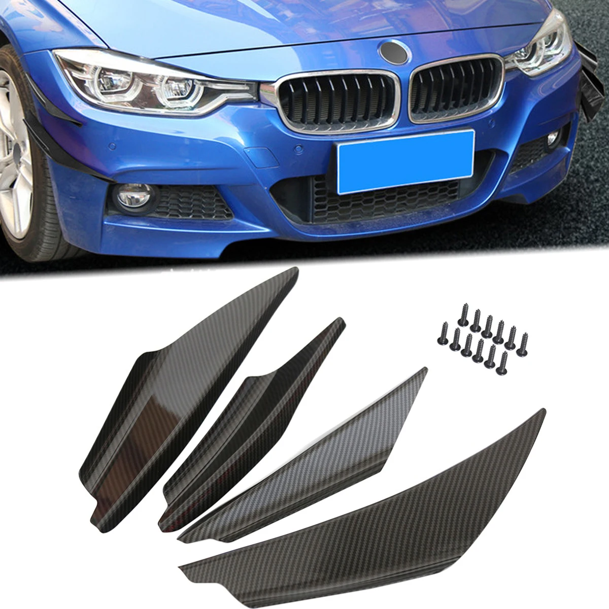 4PCS Carbon Fiber Look Front Side Bumper Canards Splitter Fin Valence Spoiler Universal For Honda Civic Infiniti Car Accessories