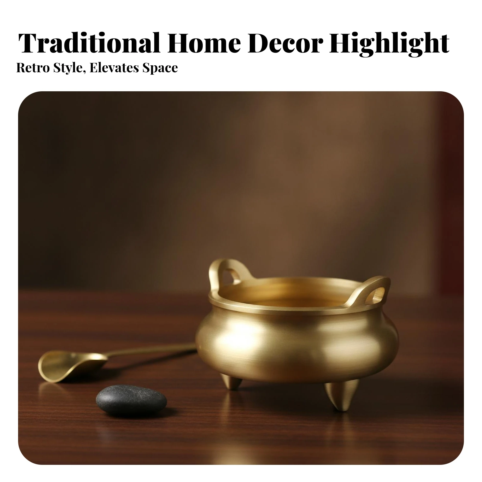 Open Top Rounded Bowl Home Decor Brass Incense Burner Three-Leg Incense Burner