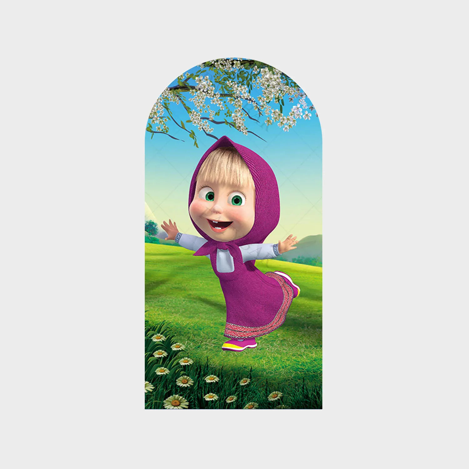 

Arch Purple Running Girl and Friend Background Boy Birthday Party Backdrop Polyester Arch Banner Photography Props