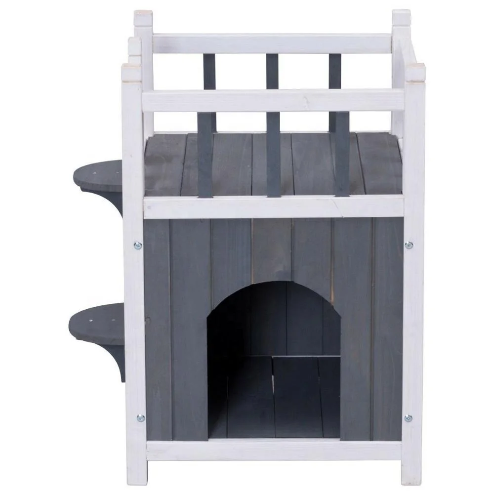 Outdoor  Home Garden Pet  Kitten Wooden Cat Play House Fir wood Villa Nest Cage with Balcony