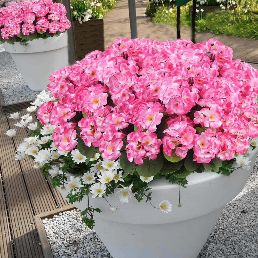 

Artificial Flower Silk Geraniums Flower UV-Resistant for Outdoor Balcony Garden Porch Patio Wedding Party DIY Bonsai Ornament