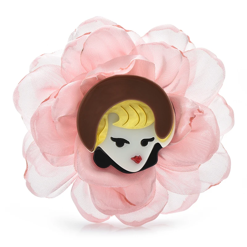 Wuli & baby-broches de flores de acrílico para mujer, broche de fiesta de figura de flor de etamina de 2 colores, regalos, nuevo diseño