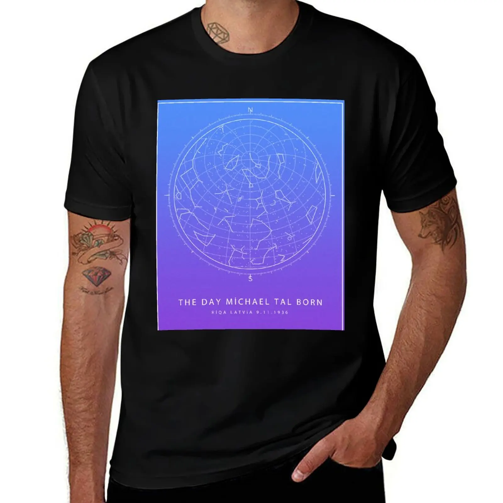 THE DAY M?KHAEL TAL BORN LATV?A R?QA 1936 , STAR MAP POSTER T-Shirt Soft Basic Cotton Short Sleeve Tee