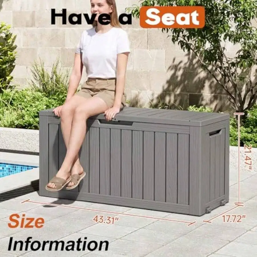 Outdoor Storage Box, Resin Deck Boxes Indoor And Outdoor, Waterproof Storage Box Lockable Lid Grey