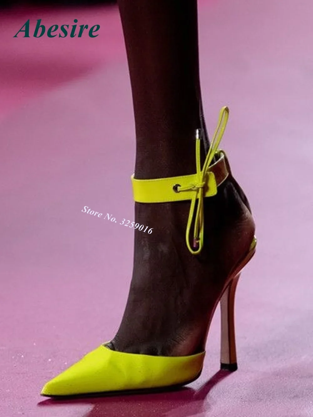 

Yellow Lace Up Stiletto Pumps Pointed Toe Ankle Strap High Heels for Sexy Women Summer Solid Leather Party Runway Shoes Sexy