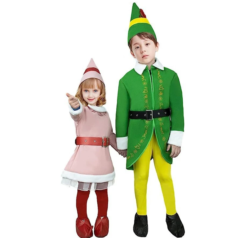 Il costume da elfo di natale per bambini nuovi autunnali suona le prestazioni di attività del costume di natale rosa della ragazza di natale di Halloween.