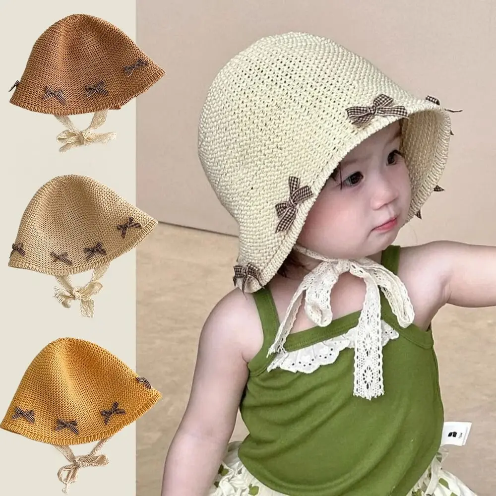 

Cute Sun Protection Bow Straw Hat Foldable Breathable Children Panama Caps Soft Portable Baby Sun Hat