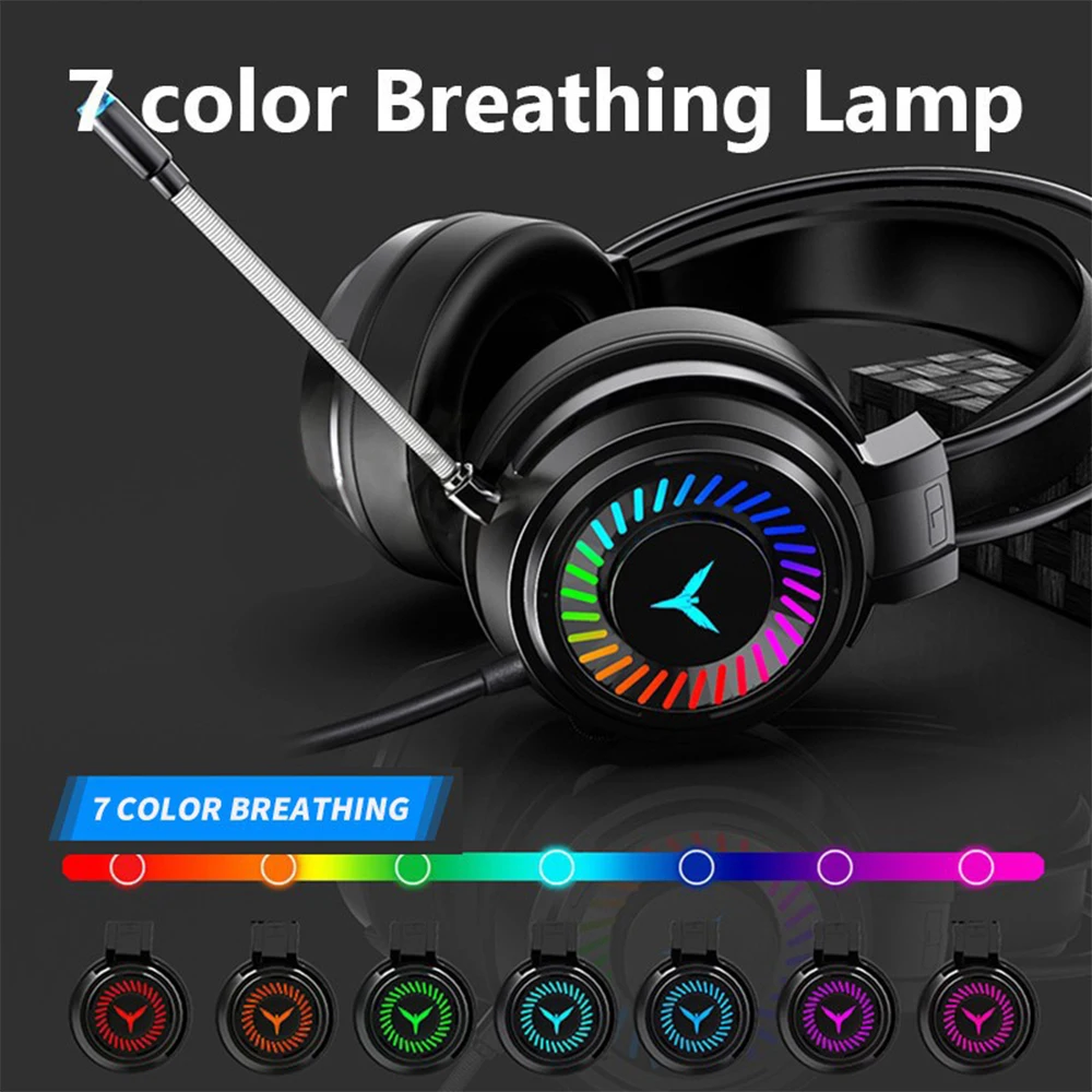 G60 Gaming Headset 7.1 Stereo Surround Sound Over Ear Wired Headphone with Microphone LED Light Noise Cancelling for PC PS5 Xbox