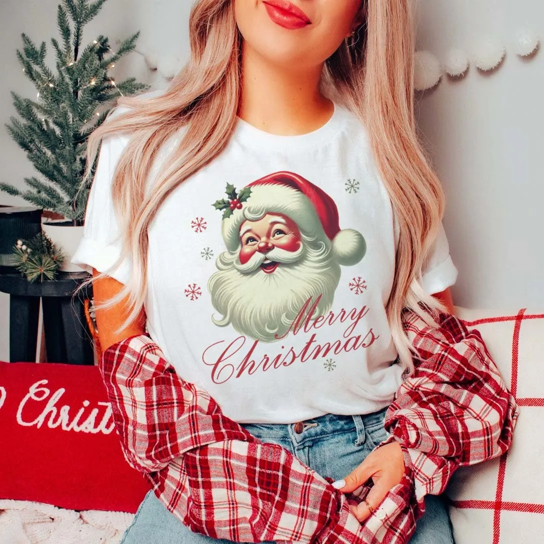 Santa Claus Cute and Sweet Women's Pattern 90s Printed Casual Short Sleeved T-Shirt Fashion O-Neck Clothing Women's T-Shirt
