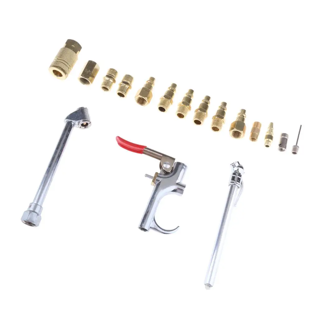 Pneumatic Tool Accessory Kit 17 Pieces Zinc Alloy Compressor with Hose Blowing Tools Set 1/4 '' NPT