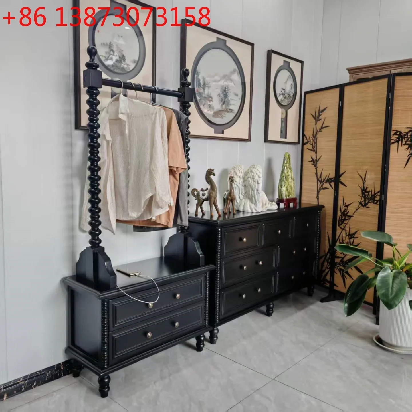 

Французская ретро-вешалка для одежды из массива дерева, напольная, от пола до потолка, для дома, в американском стиле, для спальни, с интегрированной прикроватной тумбочкой