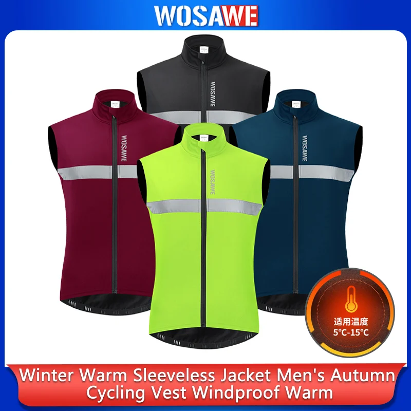WOSAWE Winter Warm Sleeveless Jacket Men's Autumn Cycling Vest Windproof Windbreaker Warm up MTB Bike Vest Cycling Clothes