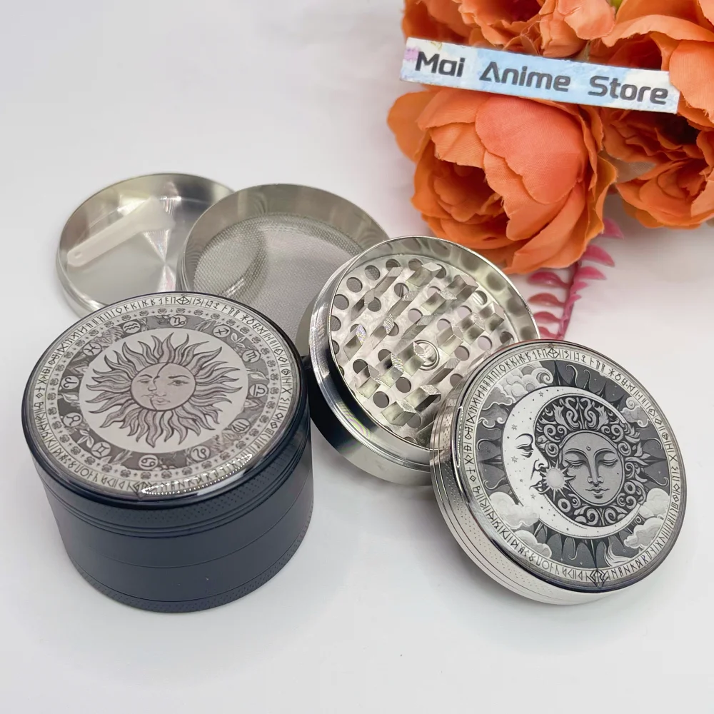2inch Sun Moon Herb Grinder Metal Pestle Mortar Spice Tobacco Grinder Grass Pepper Salt 4-layer Manual Mill Smoke Cigarette Tool