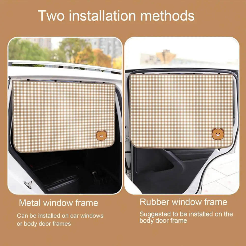 Car Window Shade  Practical Checkered Pattern Cotton Linen  Car Side Window Sun Shade Curtain Automobiles Supplies