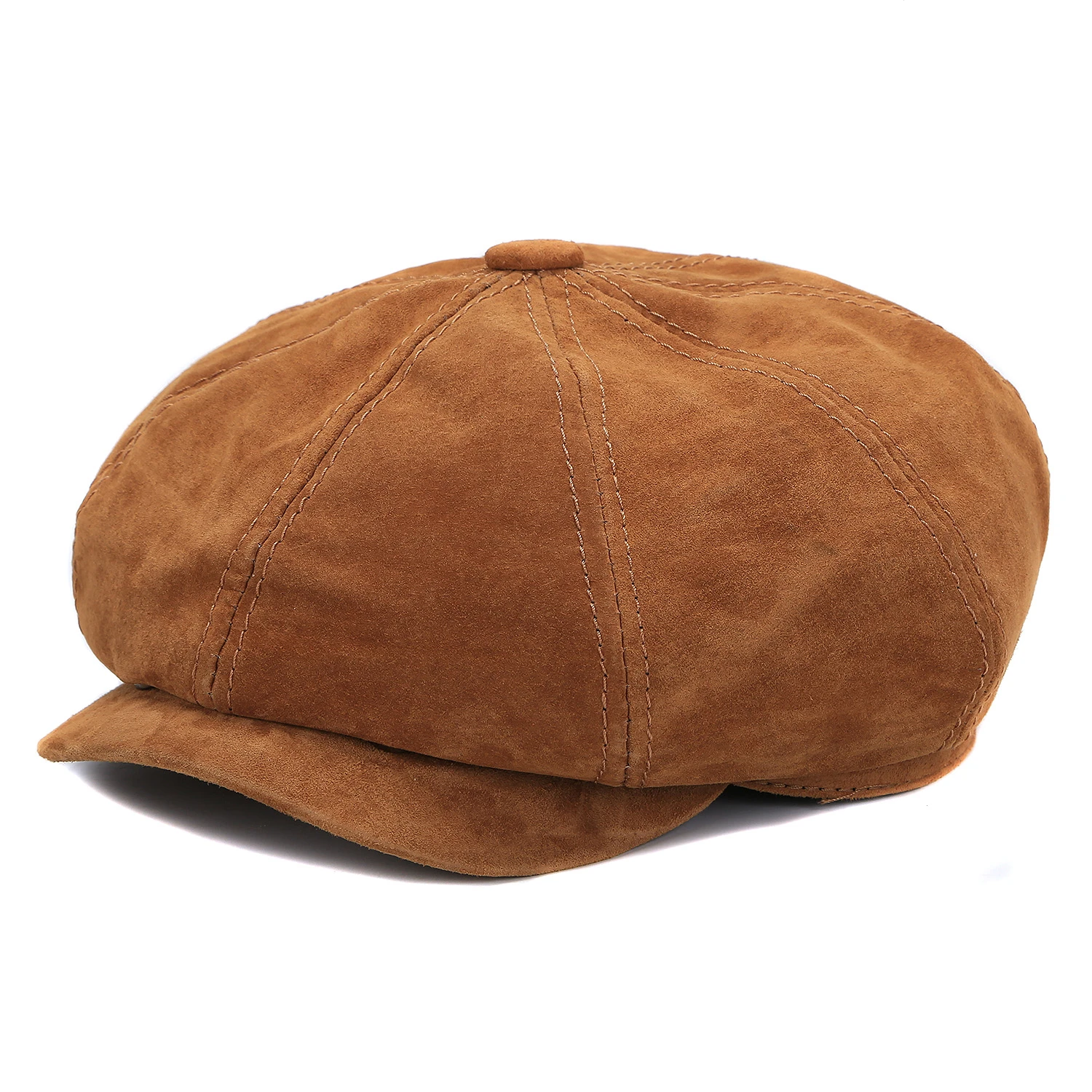 Męski retro beret ośmiokątny z prawdziwej skóry, modna czapka typu snapback, skóra owcza, studencki design z daszkiem
