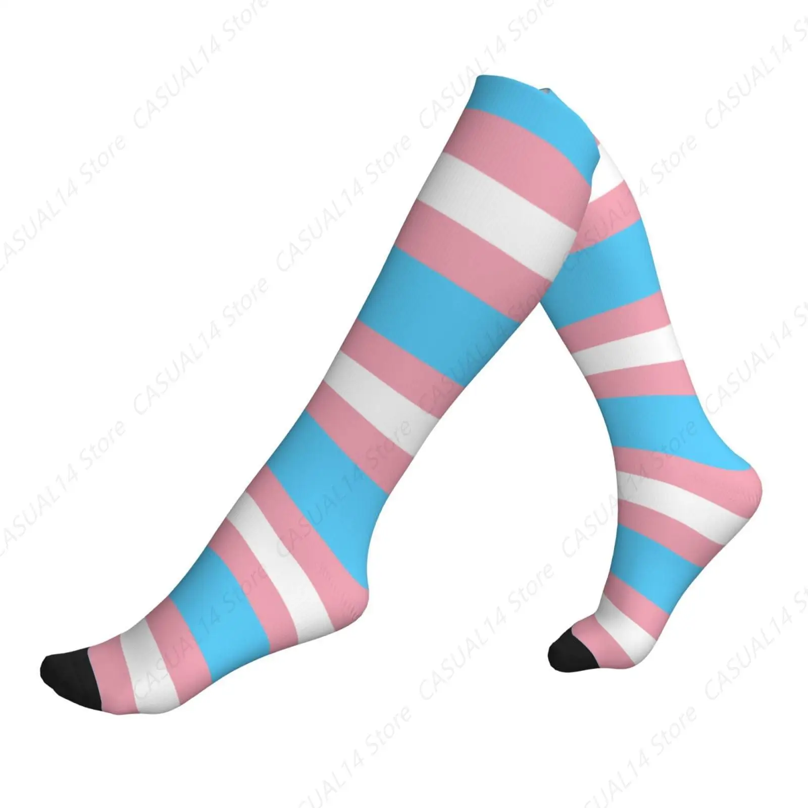 

Transgender Pride Flag Compression Socks Women Men, Calf Knee High Socks For Athletic Running Cycling Sports Walking