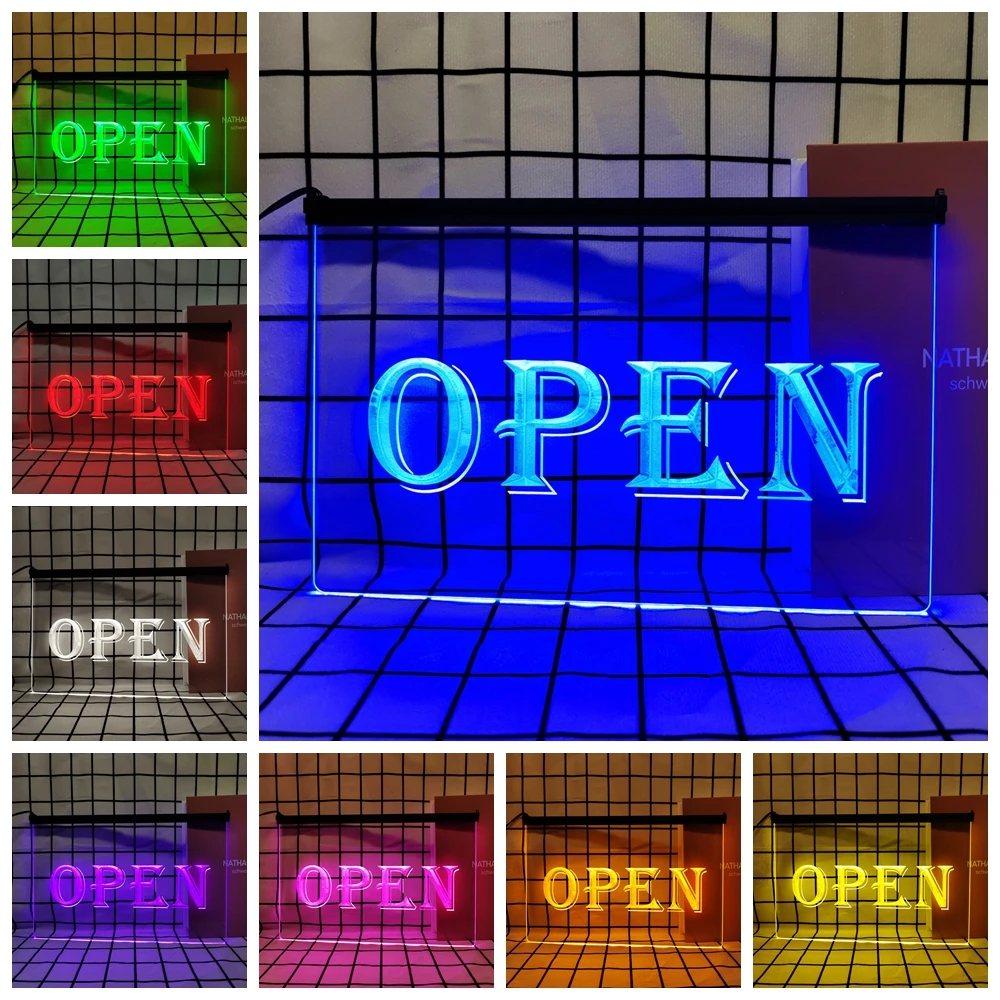 Open Shop Cafe Bar Pub Business-Retro LED Neon Sign Home Decor with Vintage Plaques and Posters for Room Office Farmhouse