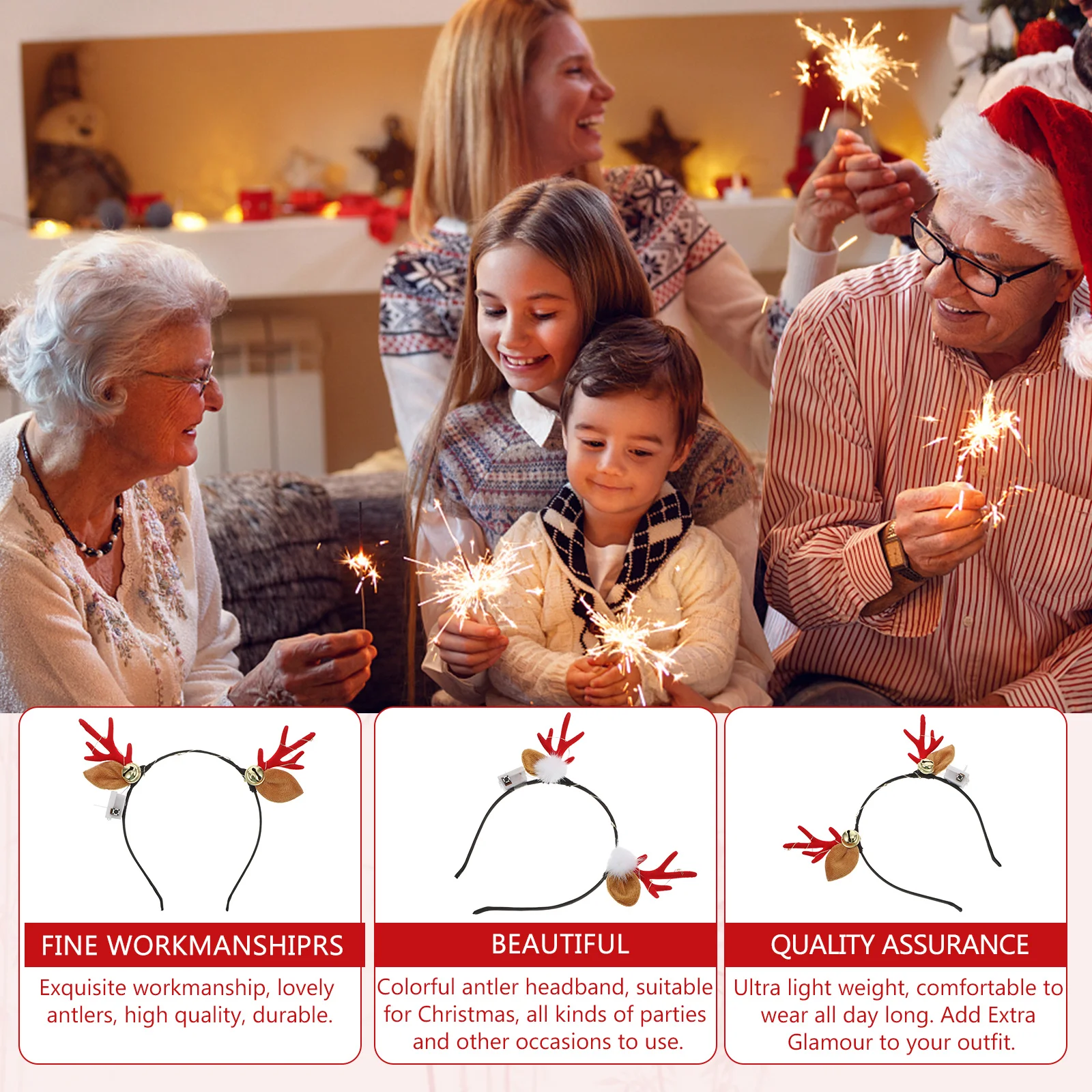 

2Pcs Elk Antler Headb Christmas Hair Accessory Kids Party Hoops Decor Hairstyle Tool Lightweight Comfortable Durable Festive