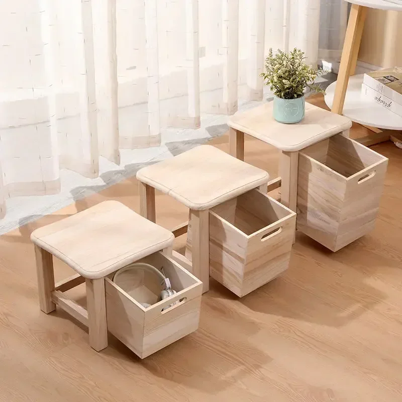 Solid Wood Stool Storage Drawer Nordic Style Entrance Hallway Sofa Bedside Change Shoes Square Bench Low Table Cabinet Ottoman