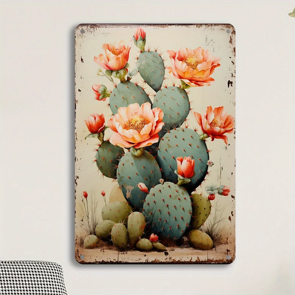 Vintage Cactus และดอกไม้ออกแบบโลหะ Wall Art ทนทานป้ายดีบุกเหล็กติดตั้งง่ายเหมาะสําหรับ Home หรือ Office Decor ของขวัญที่ไม่ซ้ํากัน