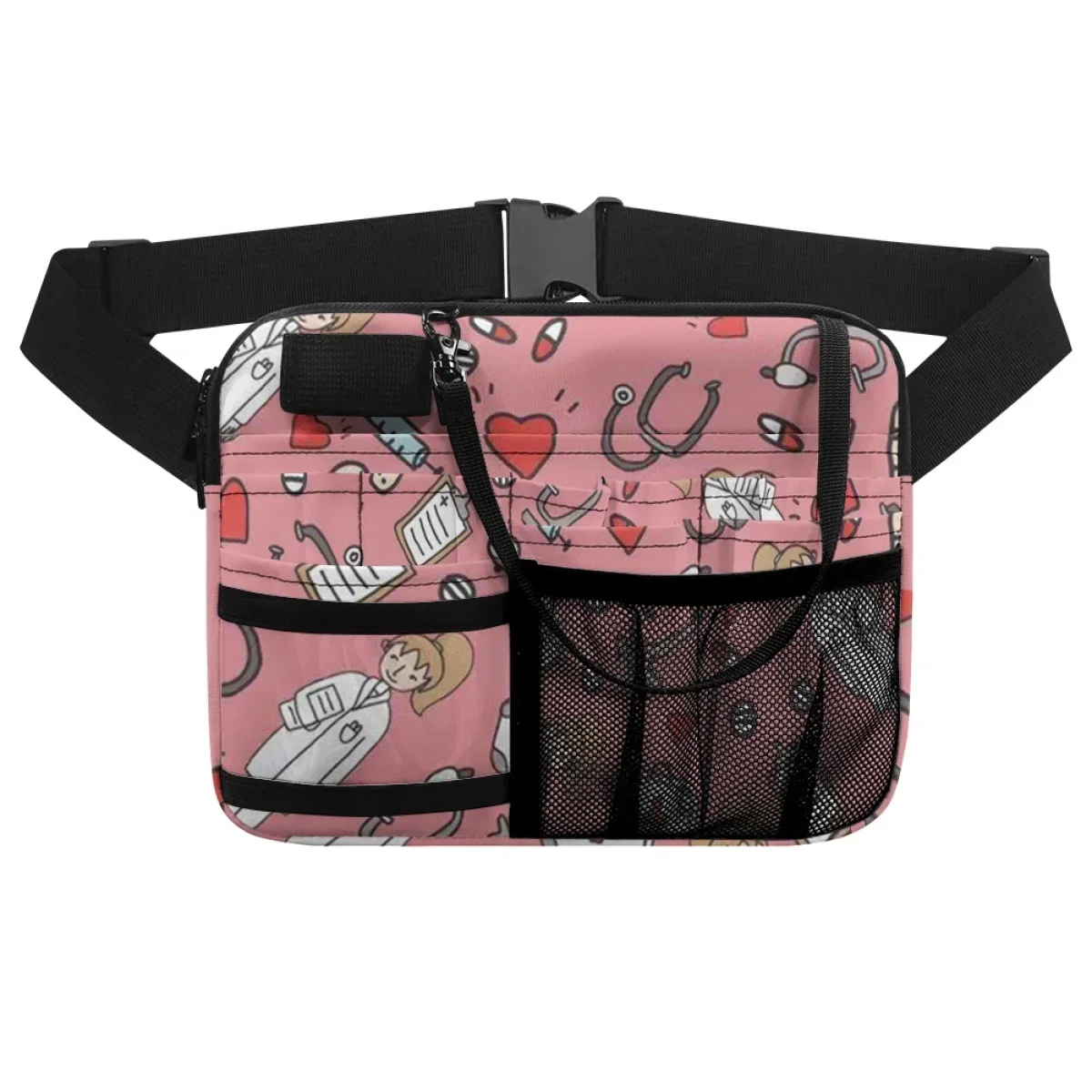 Pacote de cintura rosa com multi bolso feminino, bolsa organizadora de enfermagem, sacos de cinto para hospital médico e enfermeira, designer bonito de moda