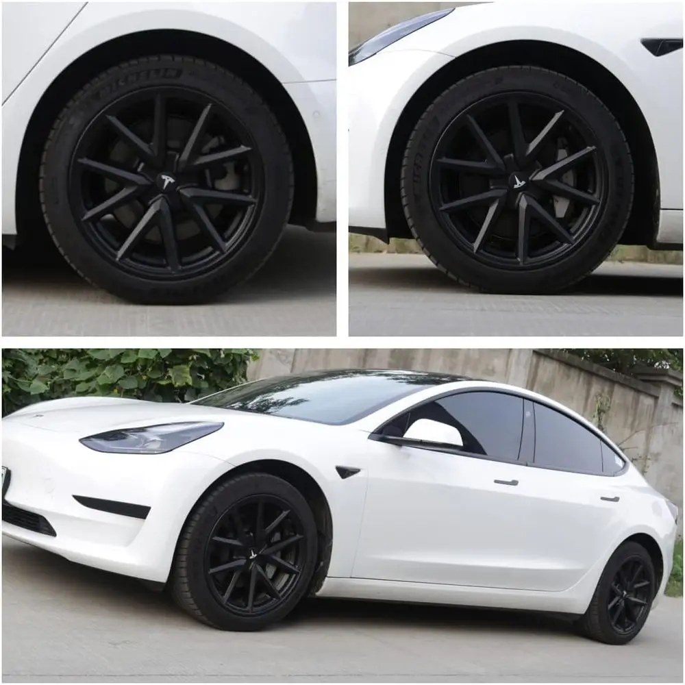 Wheel Covers Hubcaps Fit for Tesla Model 3 2017-2023 18 Inch Hub Caps Replacement Rim Protectors Car Accessories (Matte Black 1P