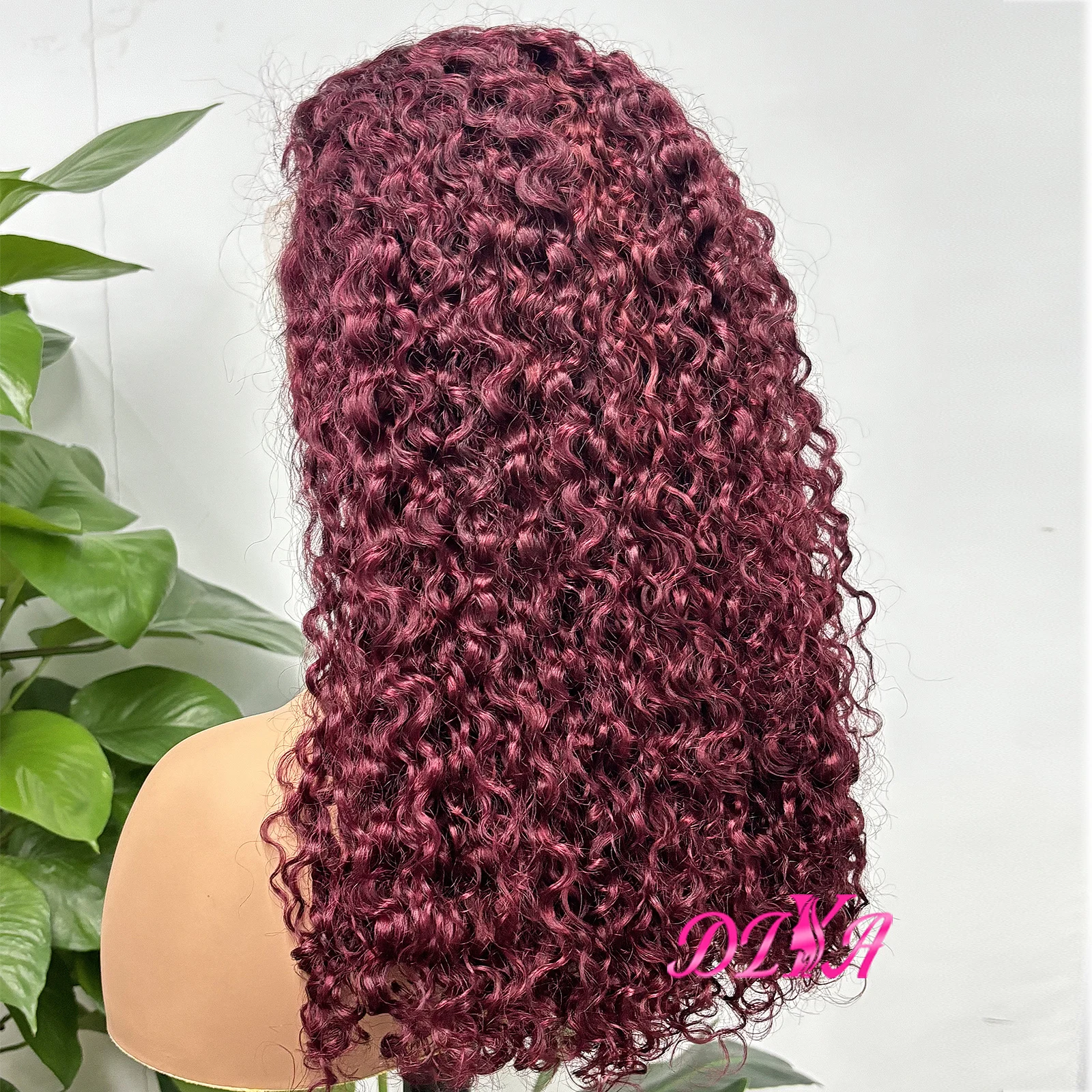 99J Burgundy Burmese rambut palsu manusia keriting untuk hitam wanita 12A rambut palsu keriting bergelombang dengan kepadatan 250% 13x4 Wig Frontal renda