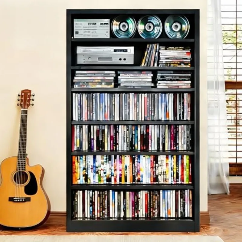Metal DVD Storage Cabinet, 7 Tier Tall Media Storage Shelf with Adjustable Shelves, Freestanding CD & DVD Rack Tower