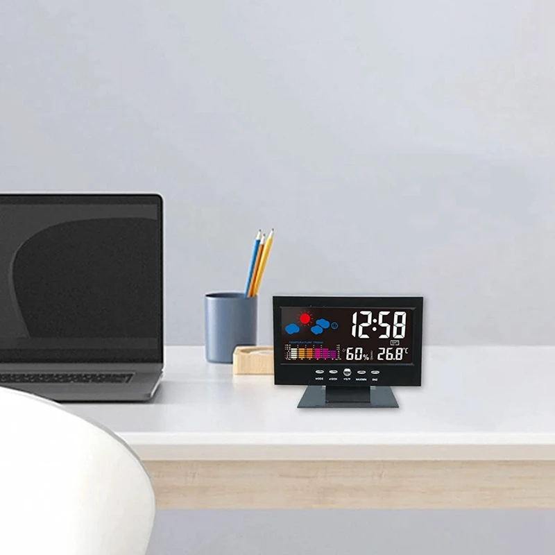 Temperature And Humidity Colour Screen Desk Clock, Wireless Weather Projections LCD Backlit Alarm Clock Sound