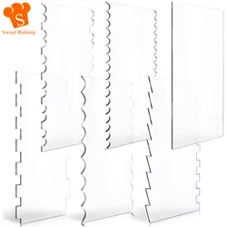 6Pcs Acrylic Cake Scraper Smoother Clear Transparent Cream Comb Pastry Cutter for Icing Frosting Buttercream Decoration Tools