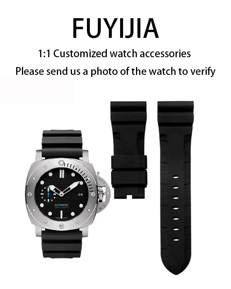 

FUYIJIA Custom SUBMERSIBLE PAM015 оригинальные ремешки для часов 22 мм * 20 мм 24 мм * 22 мм 26 мм * 24 мм плоский интерфейс ремешок из фторкаучука с пряжкой