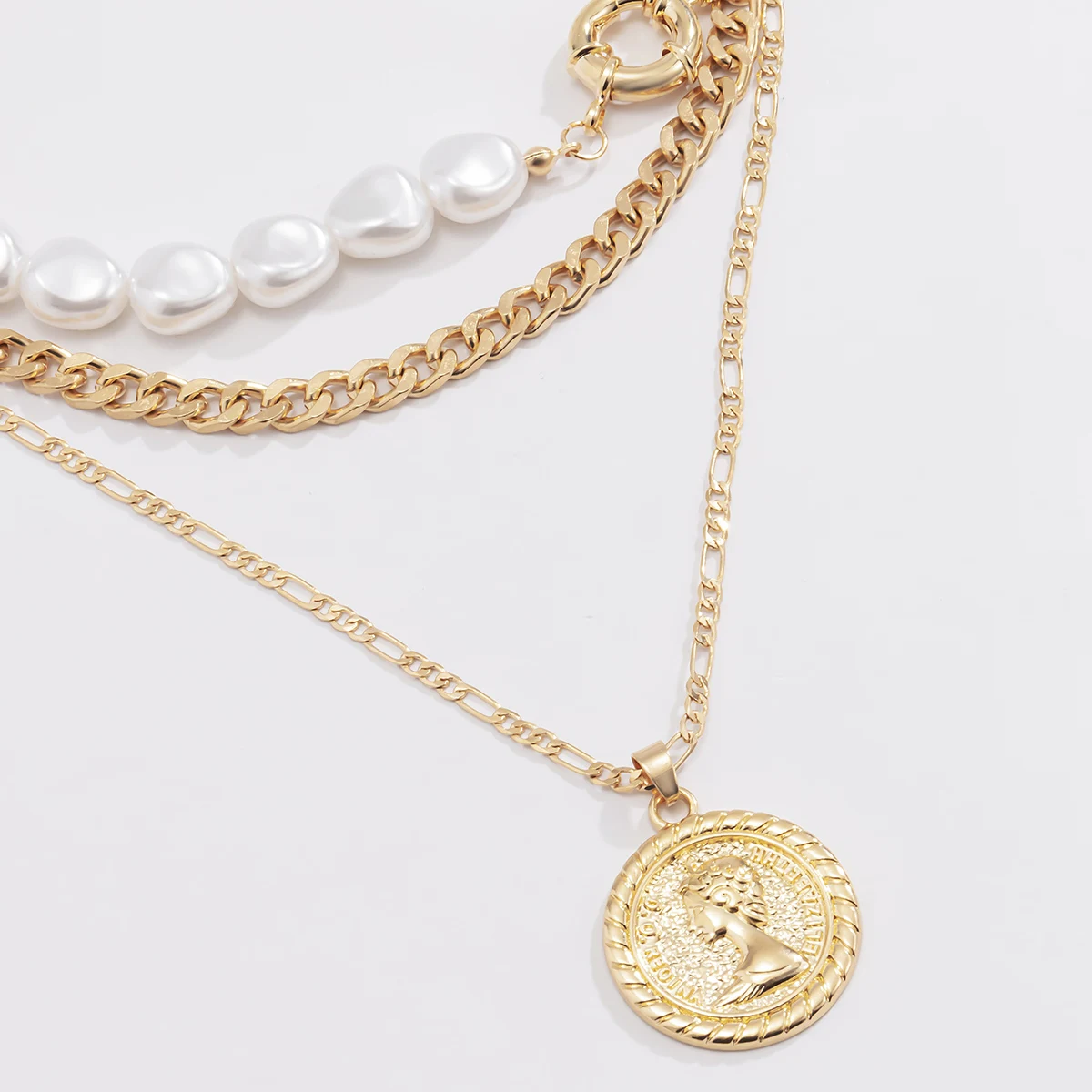عقد قلادة بدلاية على شكل عملة لؤلؤ تقليد للنساء ، سلسلة ربط عتيقة ، قوطية ، باروك ، جمالية ، مجوهرات الزفاف ، طقم 3