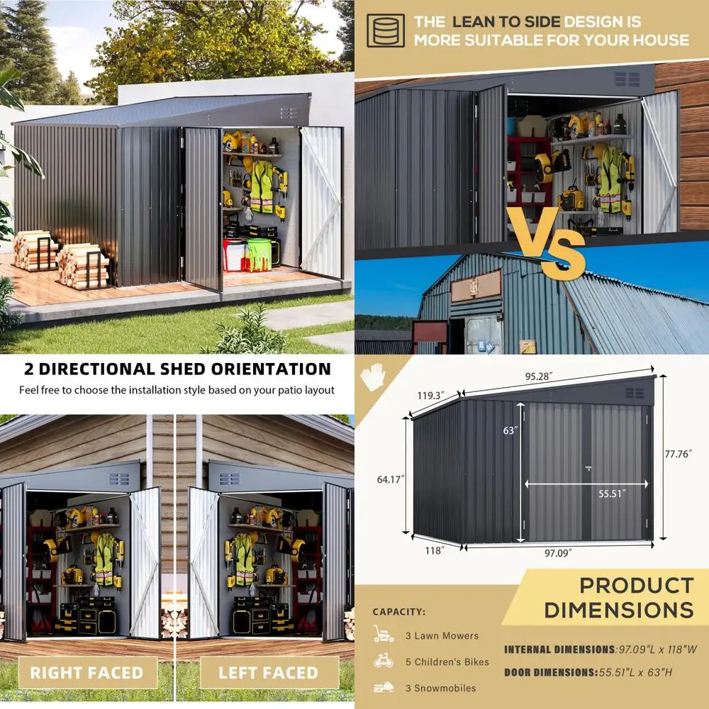 

Большой уличный металлический велосипедный навес и шкаф для хранения, решение для хранения в саду размером 8 x 10 футов