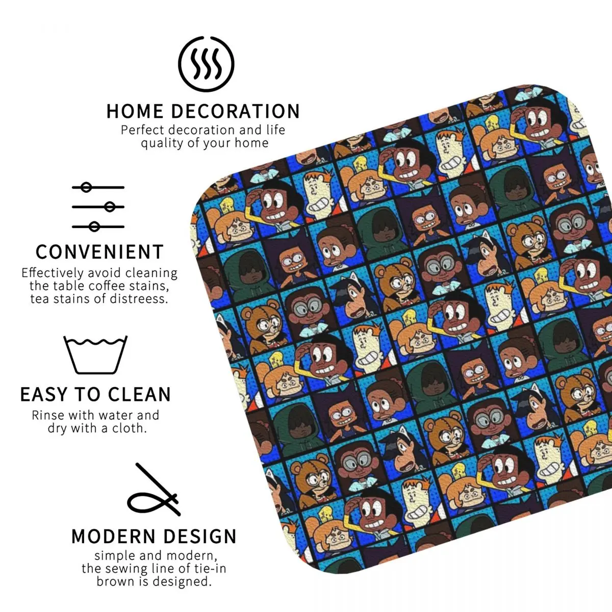 Craig Of The Creek Characters Blue Coasters Kitchen Placemats Waterproof Insulation Cup Coffee Mats Tableware Pads Set of 4