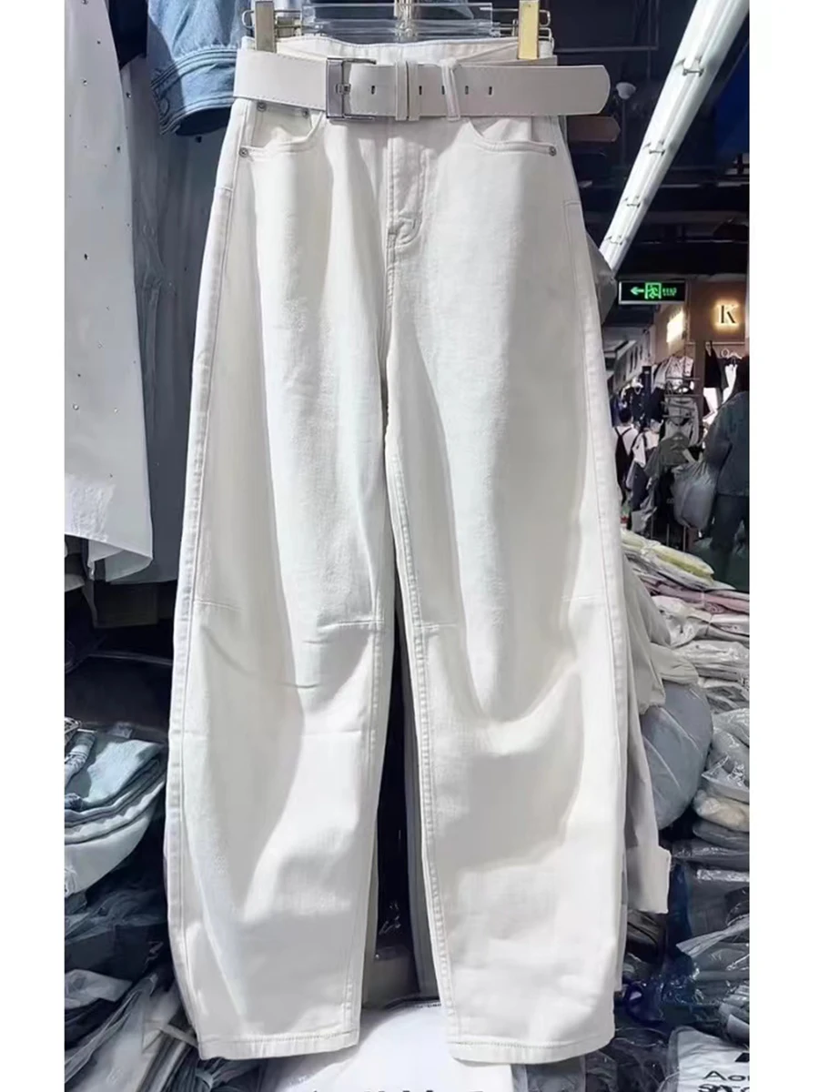 

plus Size High Waist Wide Leg Jeans Women's Vintage White Denim Loose Fit Slimming Trousers Casual Spring Autumn Cotton Elastic