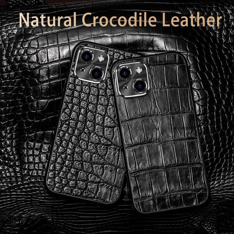 Genuine Leather Phone Case For iPhone 14 13 12 Mini For Apple 11 Pro Max Cases Original Natural Crocodile Skin Luruxy Back Cover