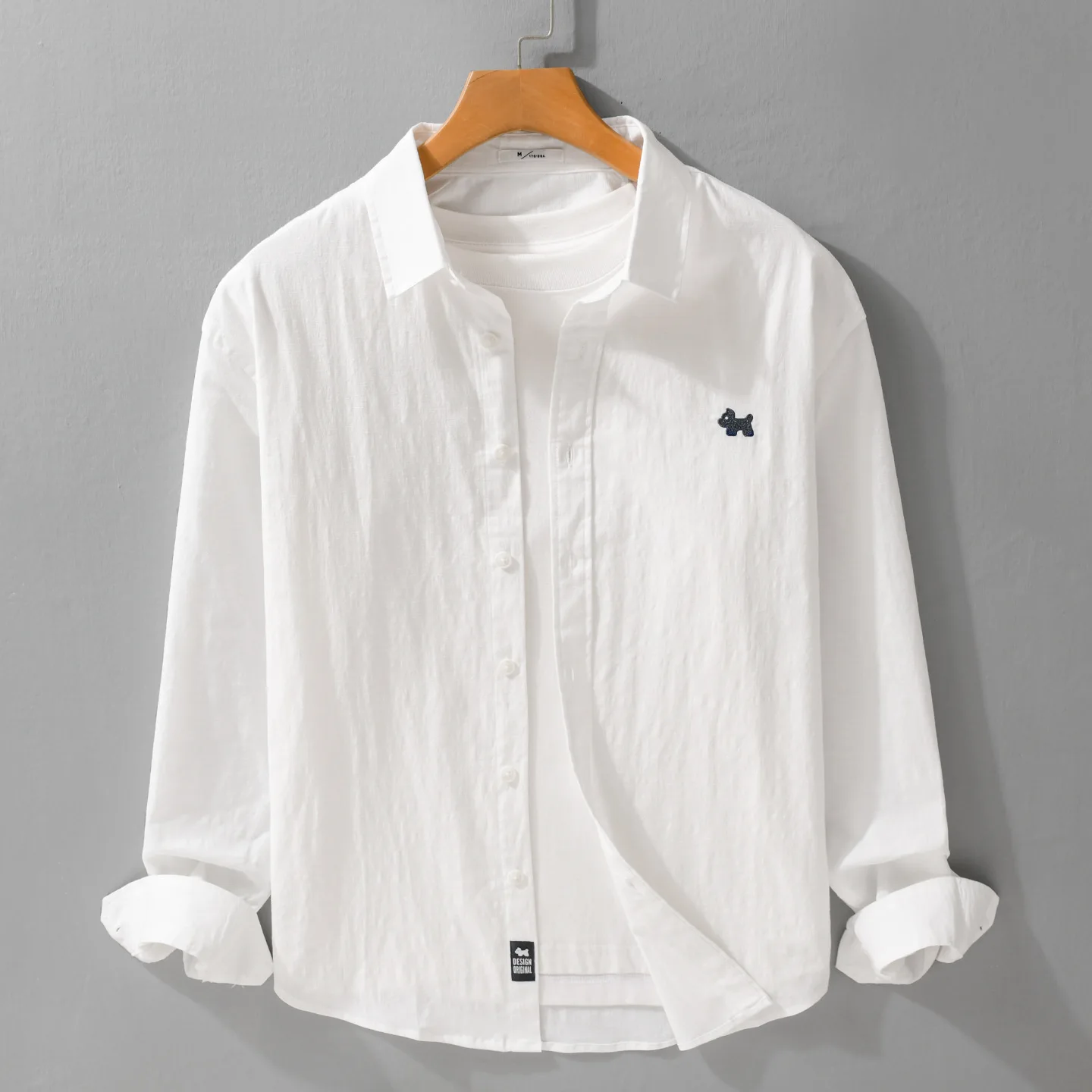 

Мужская рубашка с вышивкой Ele, с длинным рукавом, повседневная, свободного кроя, модная, универсальная, весна-осень, премиум-класса