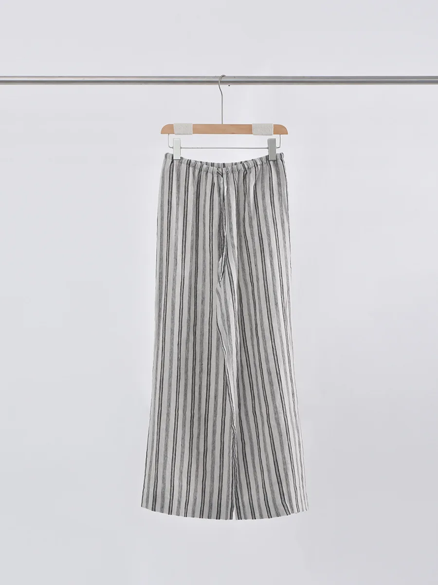 Frauen 2025, Sommer Mode Leinen Gestreiften Casual Hosen Lose Abnehmen Alle-spiel Dape Gerade Breite bein Hosen