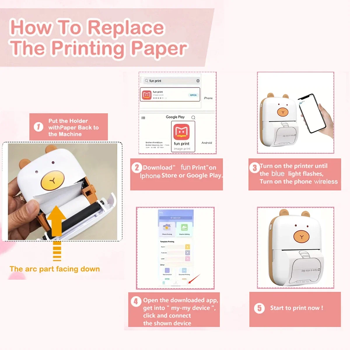 Mini Sticker Printer, Portable Inkless Sticker Maker,Thermal Printer Pocket Photo Printer,Printer For Photos, Journals, DIY