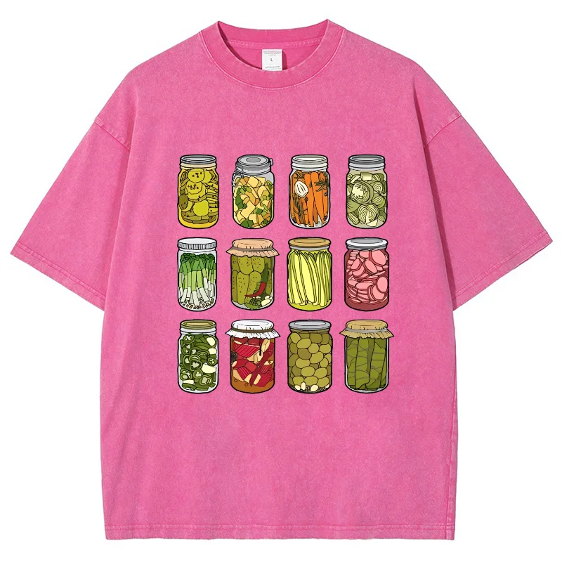 Cartoon Canned Pickle Print Women's T-Shirt Washed Cotton Vintage Crew Neck Short Sleeve Casual Fashion Design Top Basic Tees image 4